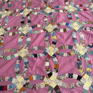 Vintage 40s Pink Wedding Ring Postage Stamp QUILT TOP