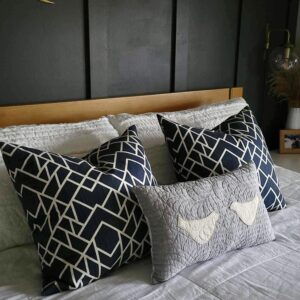 gray bird quilt lumbar pillow