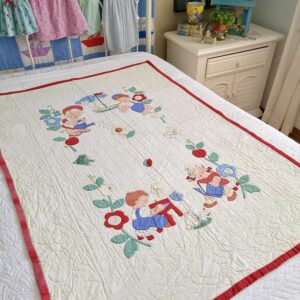 Vintage Patchwork Crib QUILT Children Playing