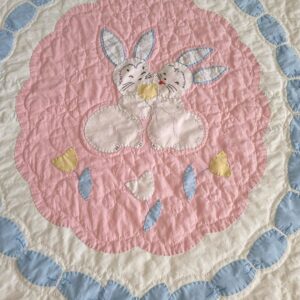 Vintage Nursery Baby CRIB QUILT Sweet BUNNY Applique