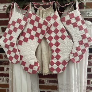 Glorious! Antique Quilt Christmas Stocking Red and White