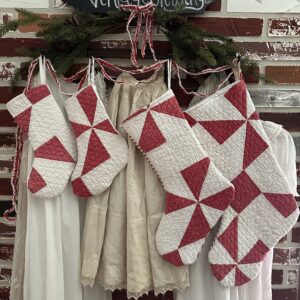 Glorious! Antique Quilt Christmas Stocking Red and White
