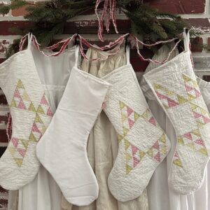 Tiny Pieces! Antique Quilt Christmas Stockings Red Green