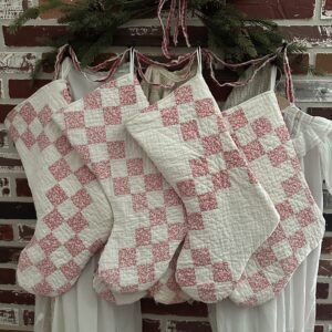 Glorious! Antique Quilt Christmas Stocking Red and White