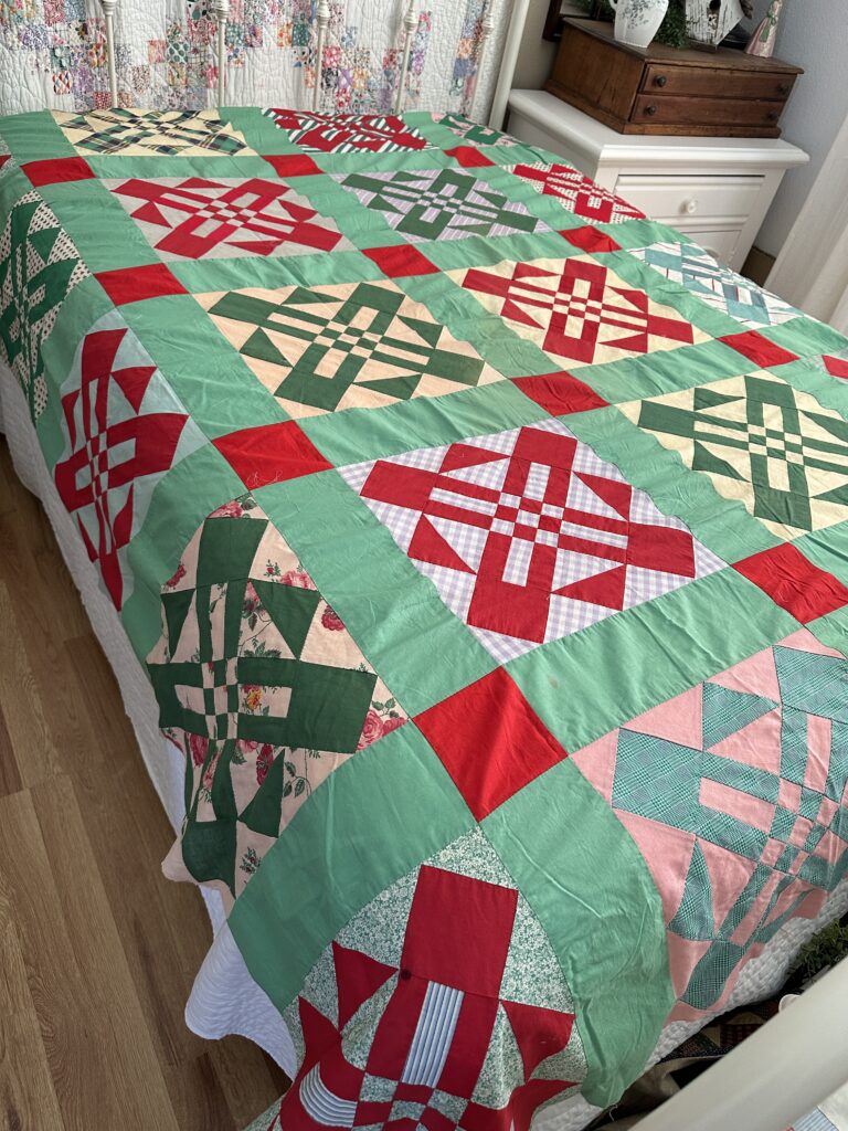 Beautiful Vintage 1950s Quilt Top Railroad Crossing Variation