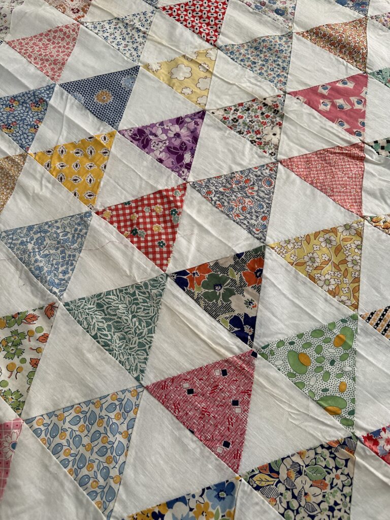 Vintage 1940s Quilt Top Feed Sack Thousand Pyramids