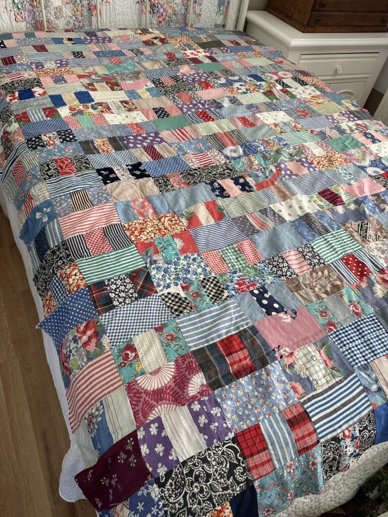 feedsack vintage quilt top 1940s brick wall
