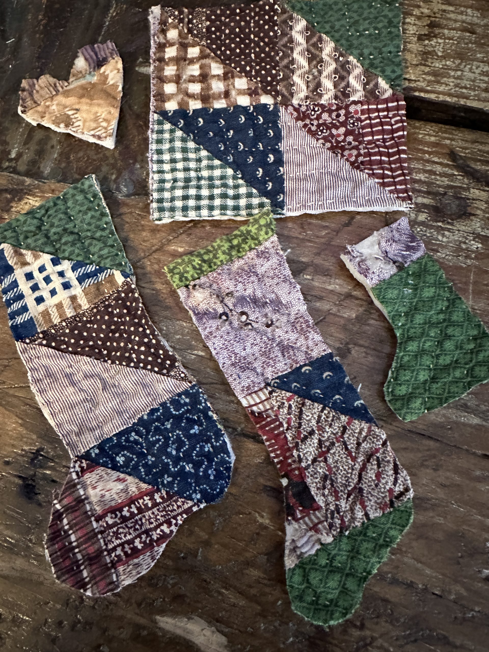 Early Antique Quilt Pillow Charms 1860s Stockings Heart plus 1 early antique quilt charms