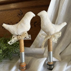 Pair Antique Delicate Lace Birds on Bobbins #3