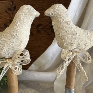 Pair Antique Delicate Lace Birds on Bobbins #4
