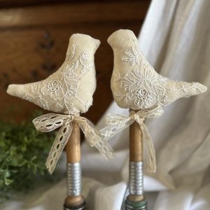 Pair Antique Delicate Lace Birds on Bobbins #5