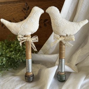 Pair Antique Delicate Lace Birds on Bobbins #6