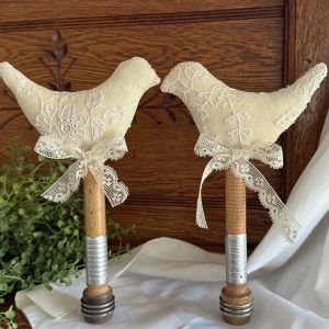 Pair Antique Delicate Lace Birds on Bobbins #7
