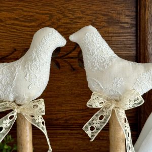 Pair Antique Delicate Lace Birds on Bobbins #10