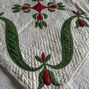 antique 1850s applique quilt in red and green