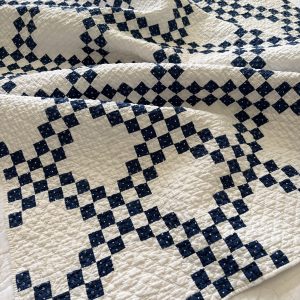 antique crib quilt in indigo blue and white