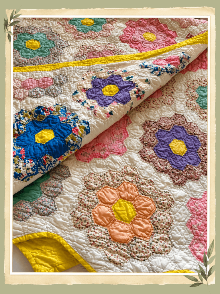 Vintage Grandmothers Flower Quilt Print 2